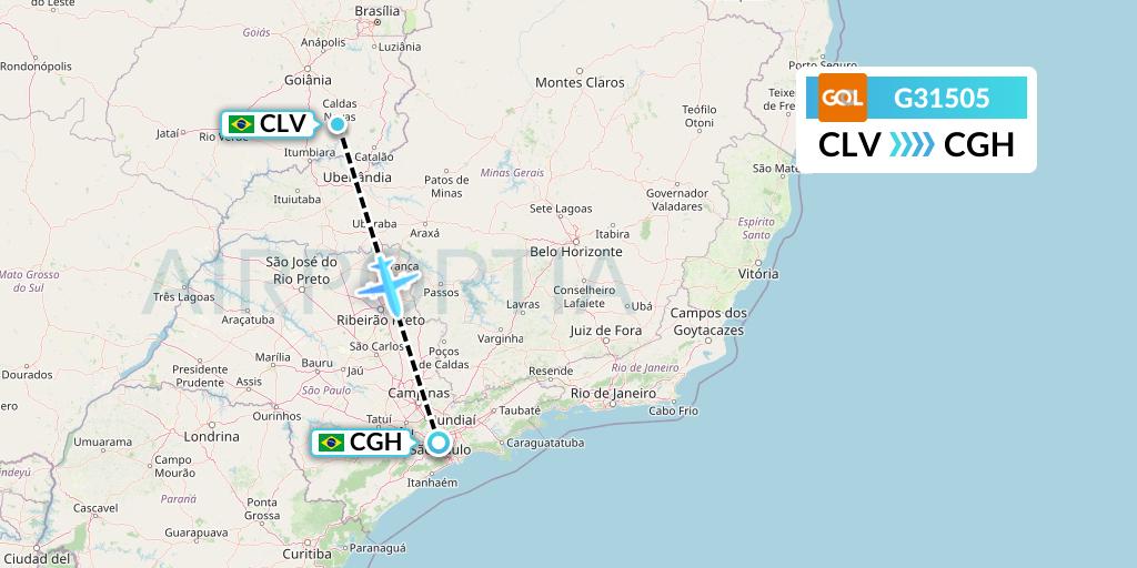 G31505 GOL Transportes Aeros Flight Map: Caldas Novas to Sao Paulo