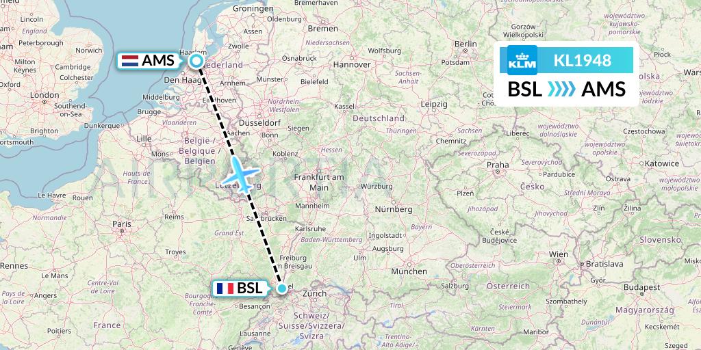 KL1948 KLM Flight Map: Basel to Amsterdam