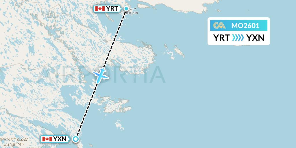 MO2601 Calm Air Flight Map: Rankin Inlet to Whale Cove