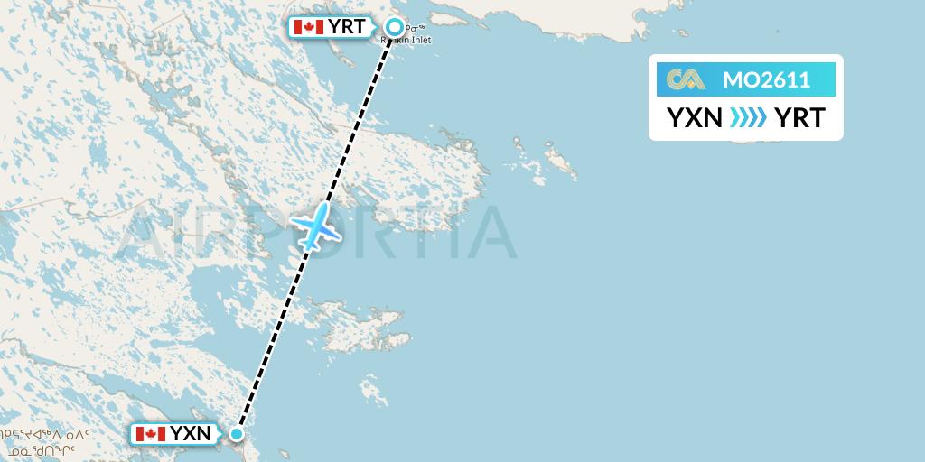 MO2611 Calm Air Flight Map: Whale Cove to Rankin Inlet