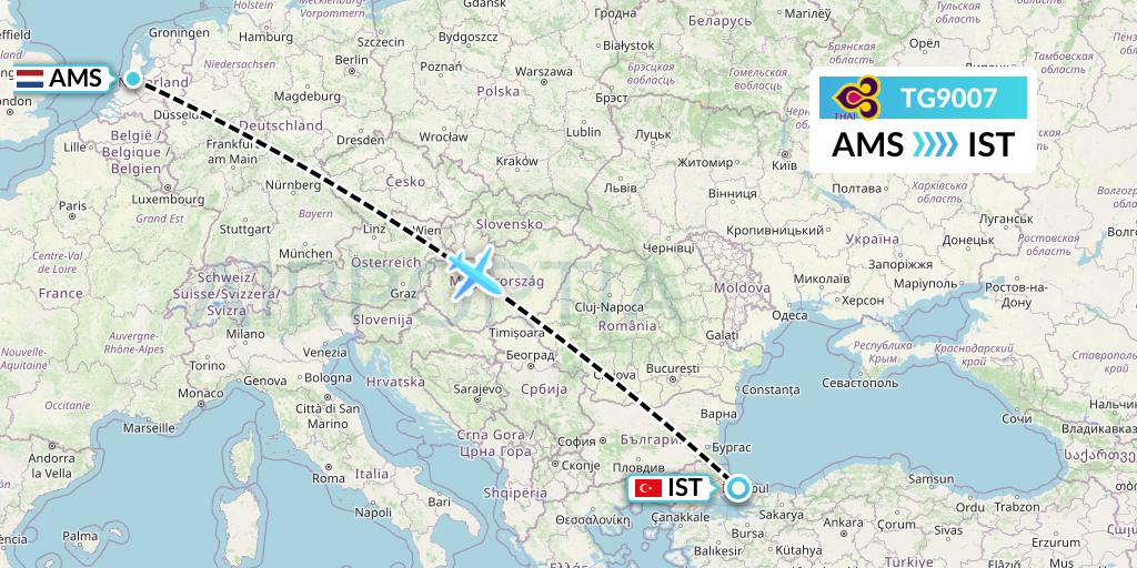 TG9007 Thai Airways Flight Map: Amsterdam to Istanbul