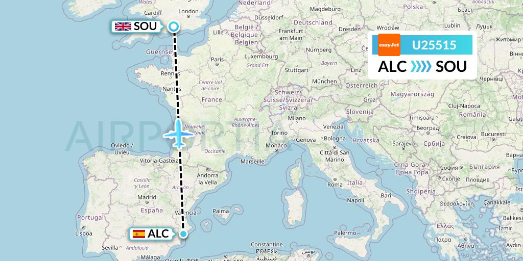 U25515 EasyJet Flight Map: Alicante to Southampton