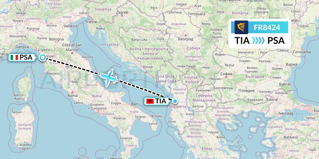 FR8424 Ryanair Flight Map: Tirana to Pisa
