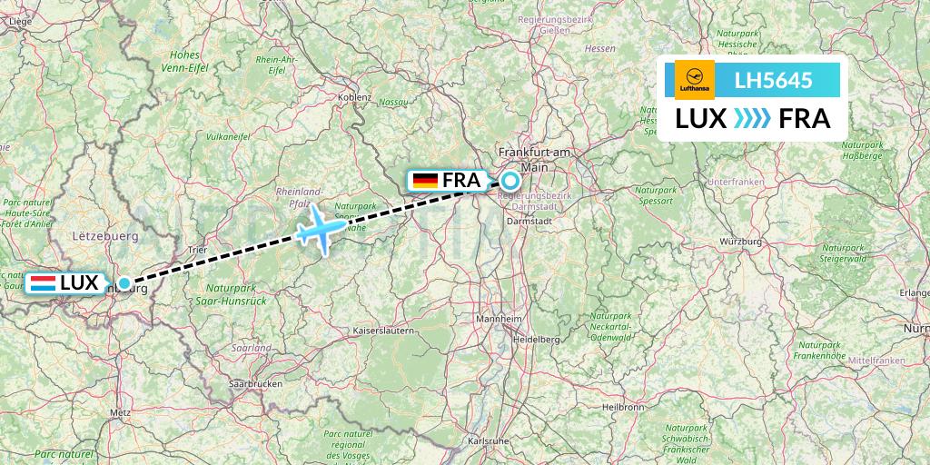 LH5645 Lufthansa Flight Map: Luxembourg to Frankfurt