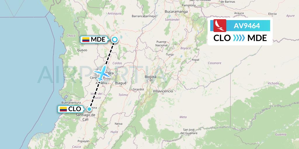 AV9464 Avianca Flight Map: Cali to Medellin