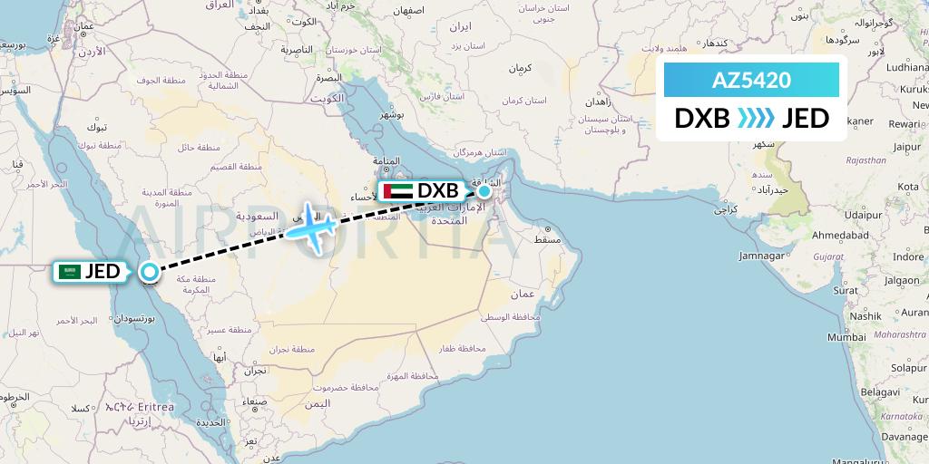 AZ5420 ITA Airways Flight Map: Dubai to Jeddah