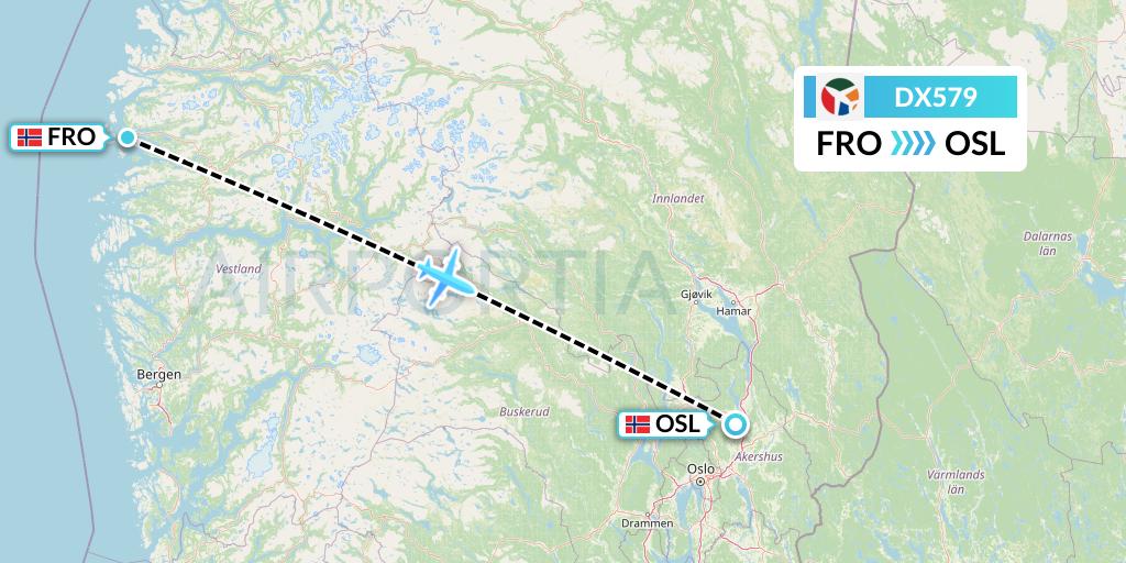 DX579 Danish Air Transport Flight Map: Floro to Oslo