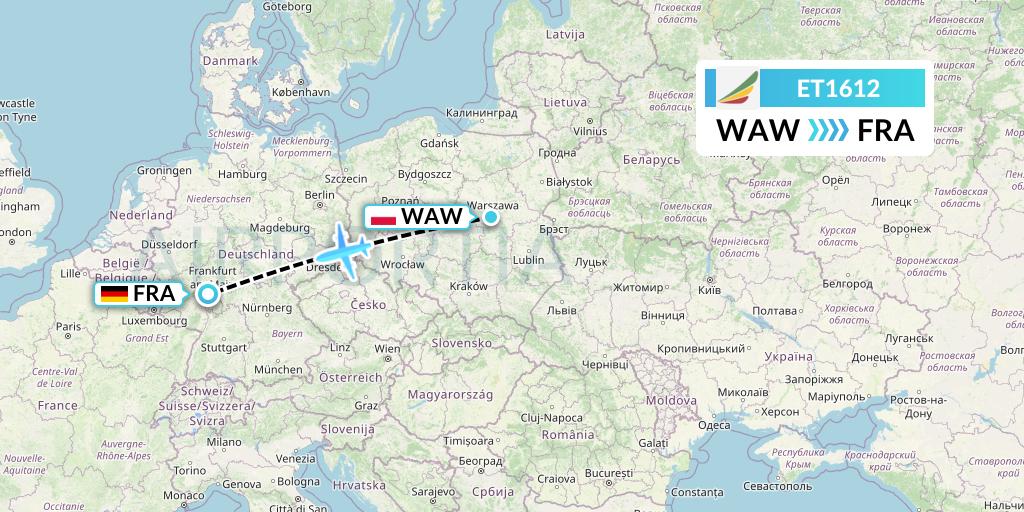 ET1612 Ethiopian Airlines Flight Map: Warsaw to Frankfurt