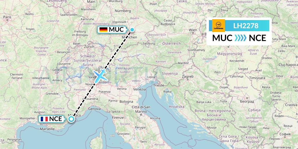 LH2278 Lufthansa Flight Map: Munich to Nice