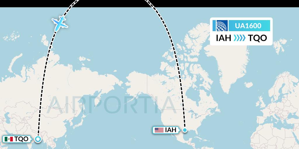UA1600 United Airlines Flight Map: Houston to Tulum