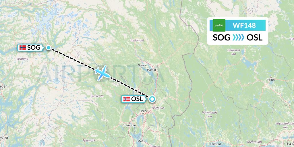 WF148 Wideroe Flight Map: Sogndal to Oslo