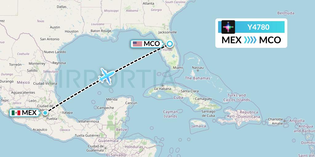 Y4780 Volaris Flight Map: Mexico City to Orlando