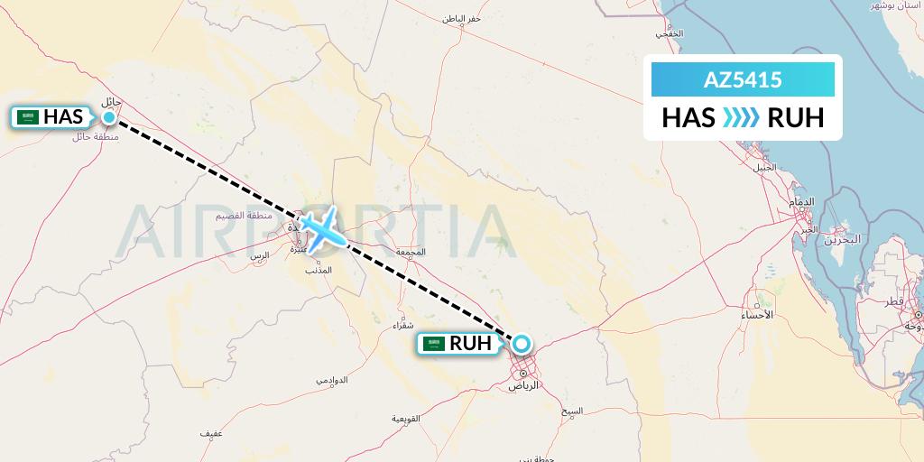 AZ5415 ITA Airways Flight Map: Ha'il to Riyadh