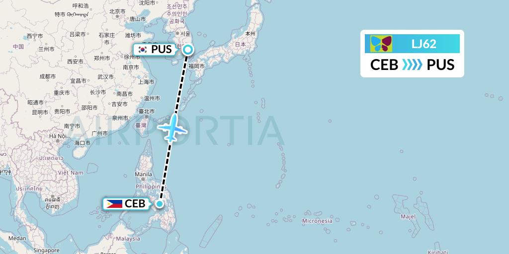 LJ62 Jin Air Flight Map: Cebu to Busan