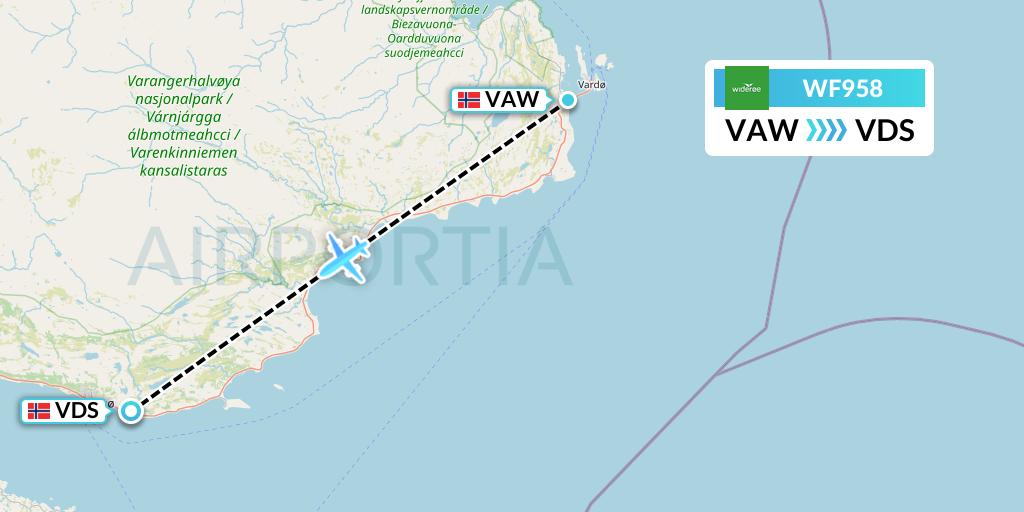 WF958 Wideroe Flight Map: Vardoe to Vadso