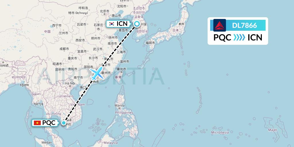 DL7866 Delta Air Lines Flight Map: Phu Quoc to Seoul