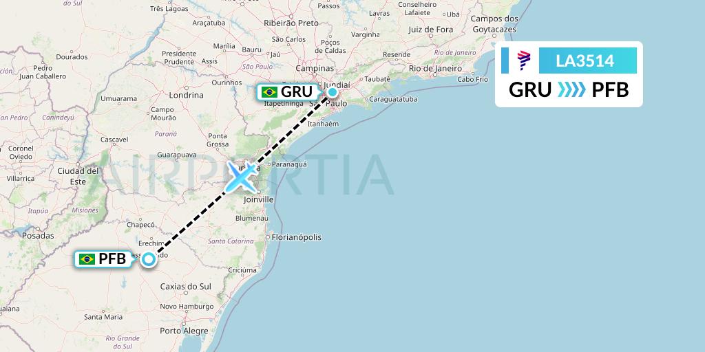 LA3514 LAN Airlines Flight Map: Sao Paulo to Passo Fundo