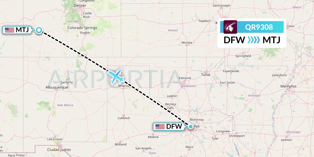 QR9308 Qatar Airways Flight Map: Dallas to Montrose
