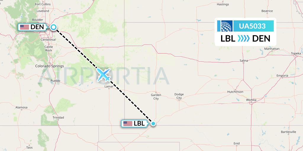 UA5033 United Airlines Flight Map: Liberal to Denver