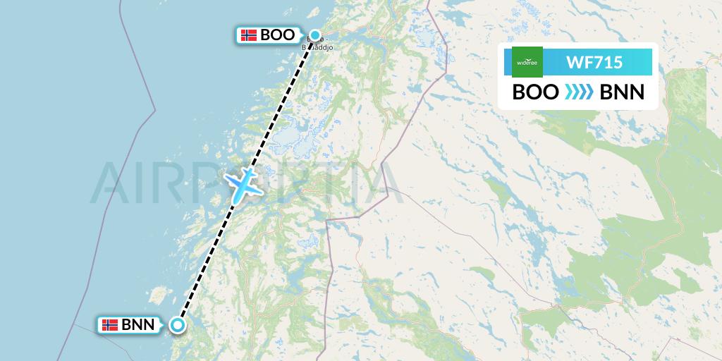 WF715 Wideroe Flight Map: Bodo to Bronnoysund
