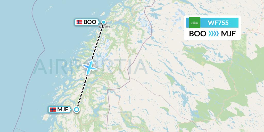 WF755 Wideroe Flight Map: Bodo to Mosjoen