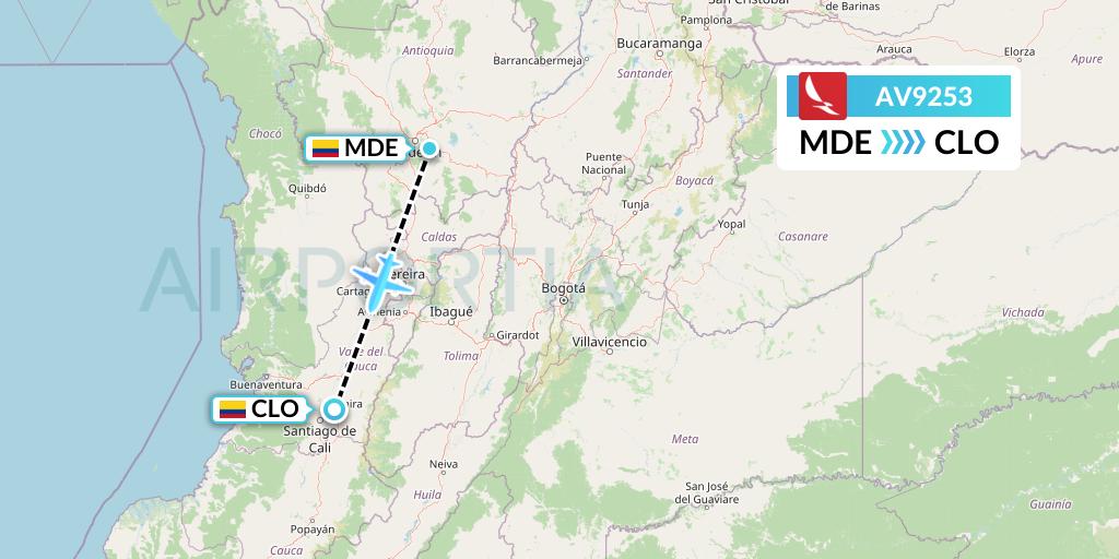 AV9253 Avianca Flight Map: Medellin to Cali