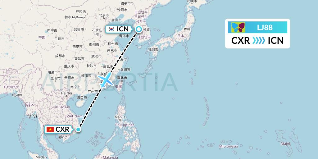 LJ88 Jin Air Flight Map: Nha Trang to Seoul