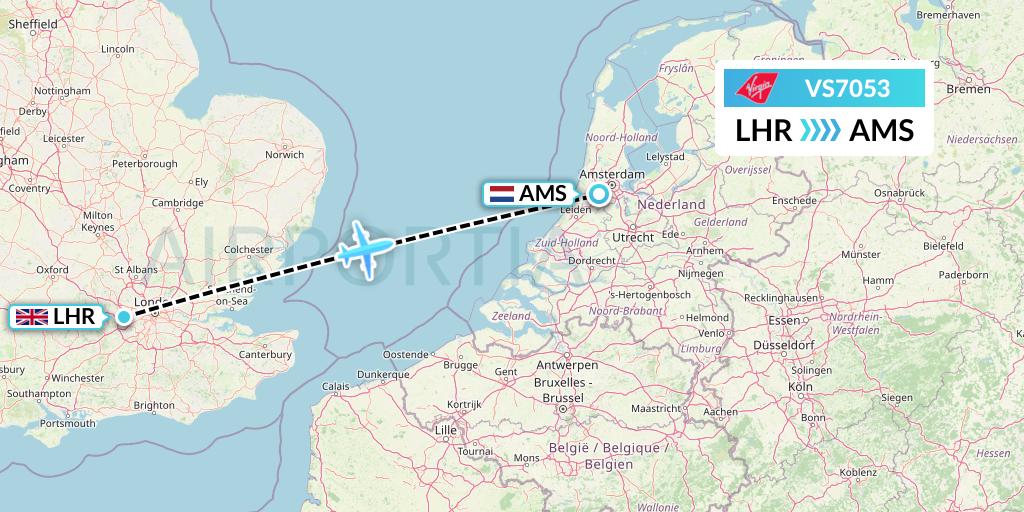 VS7053 Virgin Atlantic Airways Flight Map: London to Amsterdam