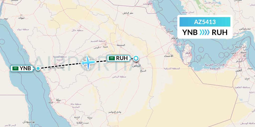 AZ5413 ITA Airways Flight Map: Yanbu to Riyadh