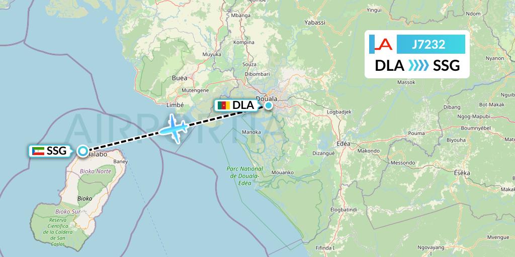 J7232 Afrijet Business Services Flight Map: Douala to Malabo