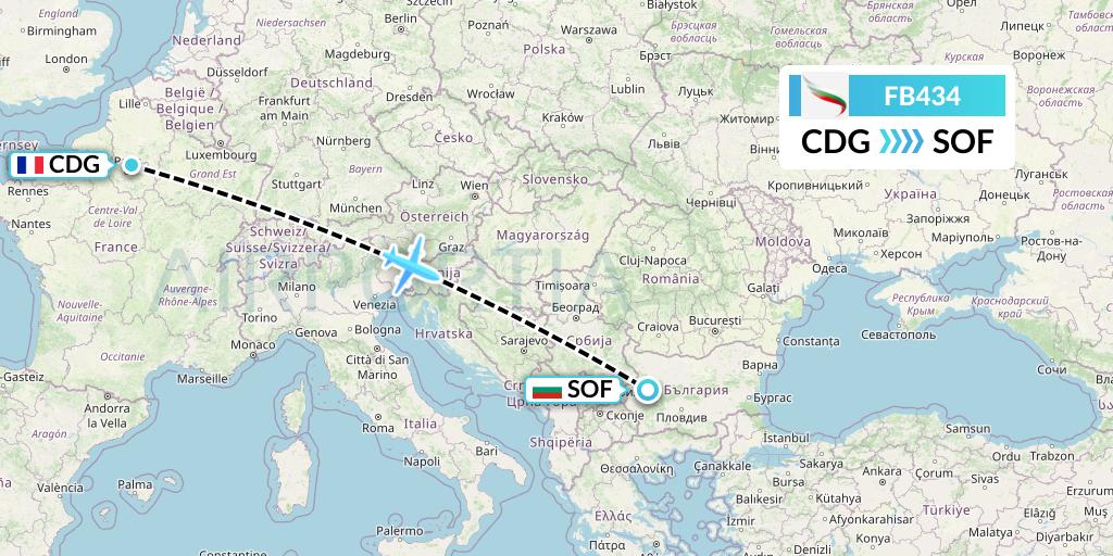FB434 Bulgaria Air Flight Map: Paris to Sofia