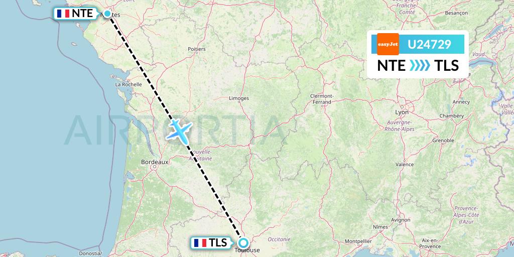 U24729 EasyJet Flight Map: Nantes to Toulouse