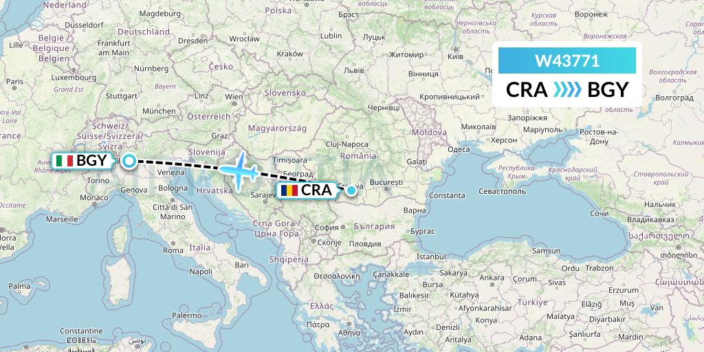 W43771 Wizz Air Malta Flight Map: Craiova to Milan