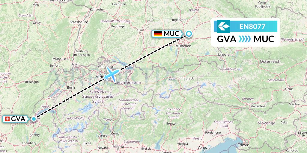 EN8077 Air Dolomiti Flight Map: Geneva to Munich