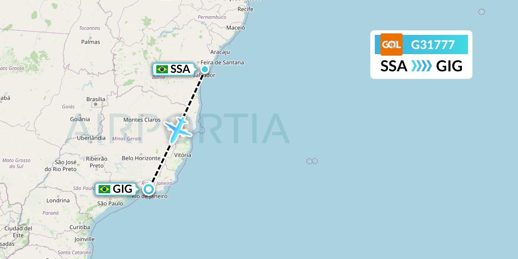 G31777 GOL Transportes Aeros Flight Map: Salvador to Rio de Janeiro