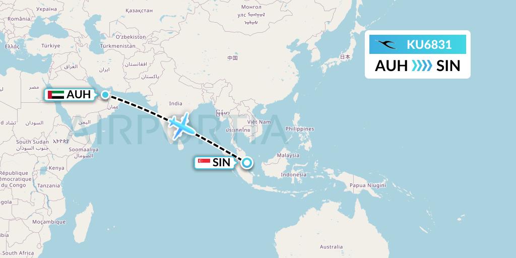 KU6831 Kuwait Airways Flight Map: Abu Dhabi to Singapore