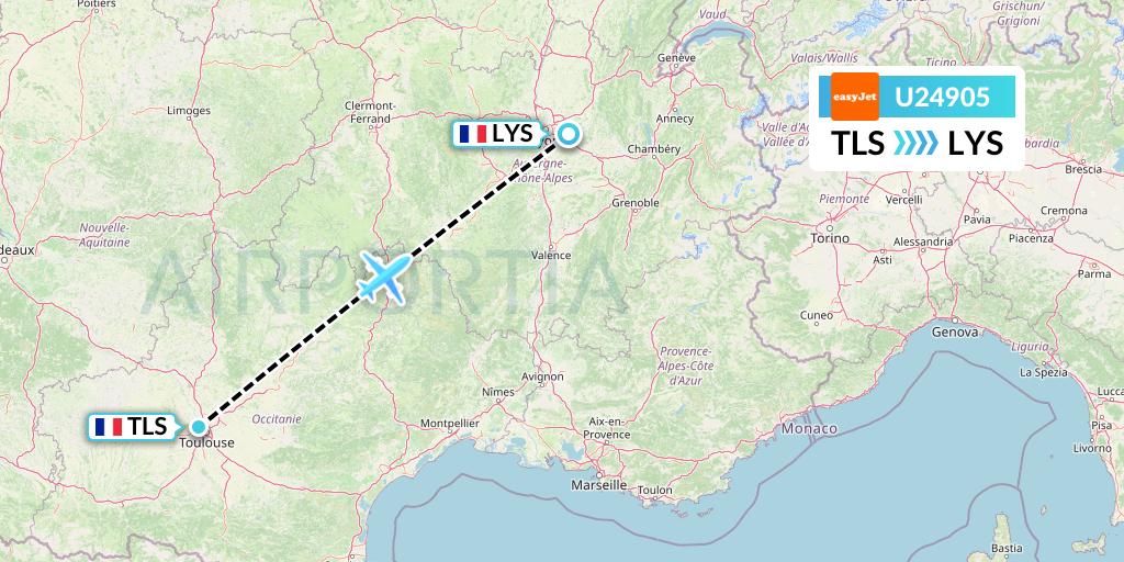 U24905 EasyJet Flight Map: Toulouse to Lyon
