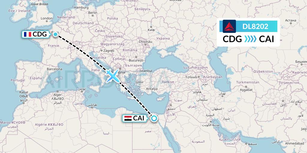 DL8202 Delta Air Lines Flight Map: Paris to Cairo