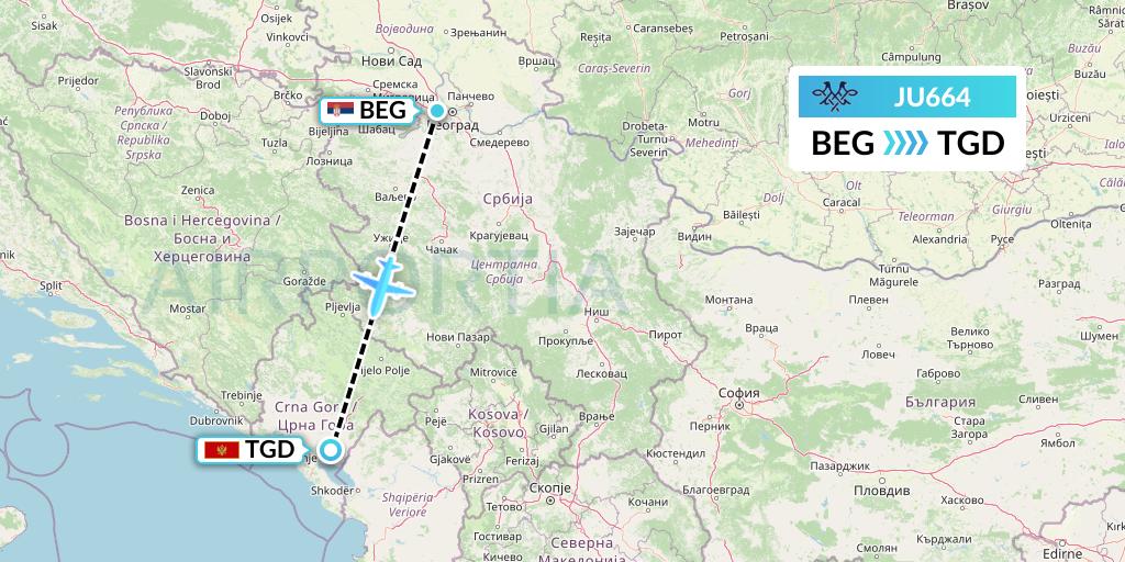 JU664 AirSERBIA Flight Map: Belgrade to Podgorica