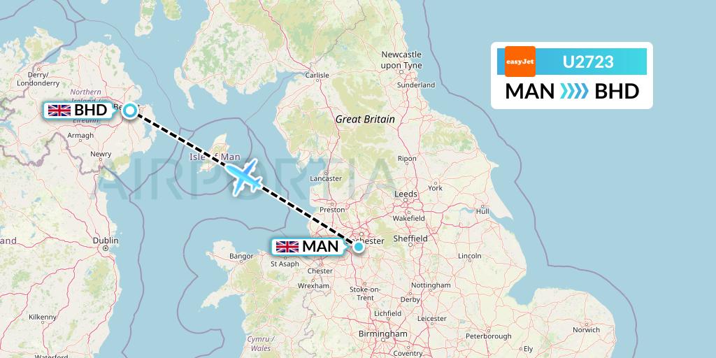 U2723 EasyJet Flight Map: Manchester to Belfast