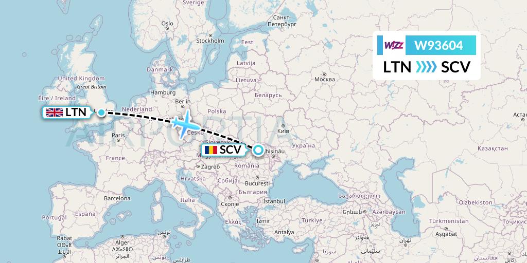 W93604 Wizz Air UK Flight Map: London to Suceava