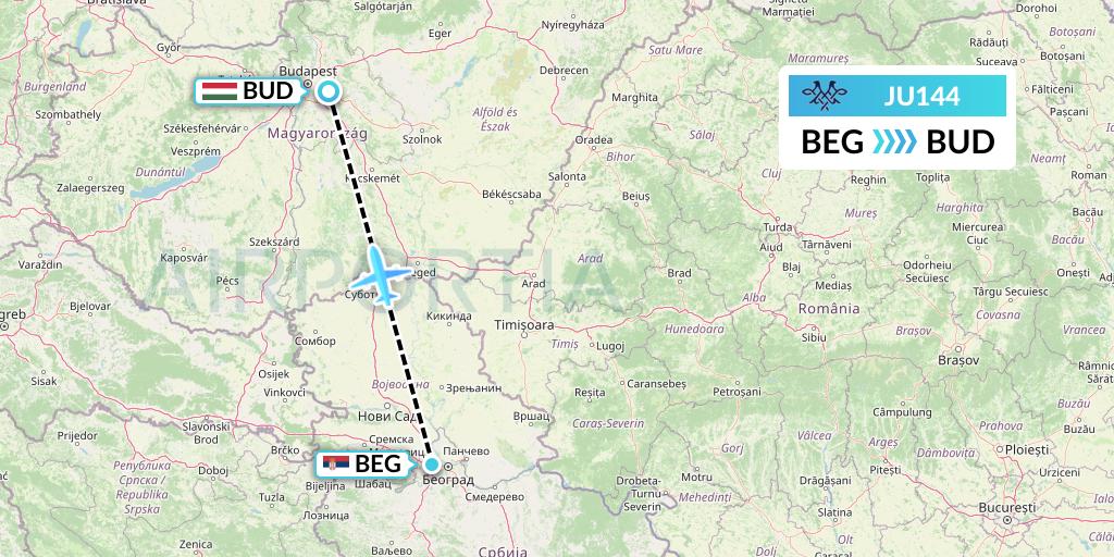 JU144 AirSERBIA Flight Map: Belgrade to Budapest
