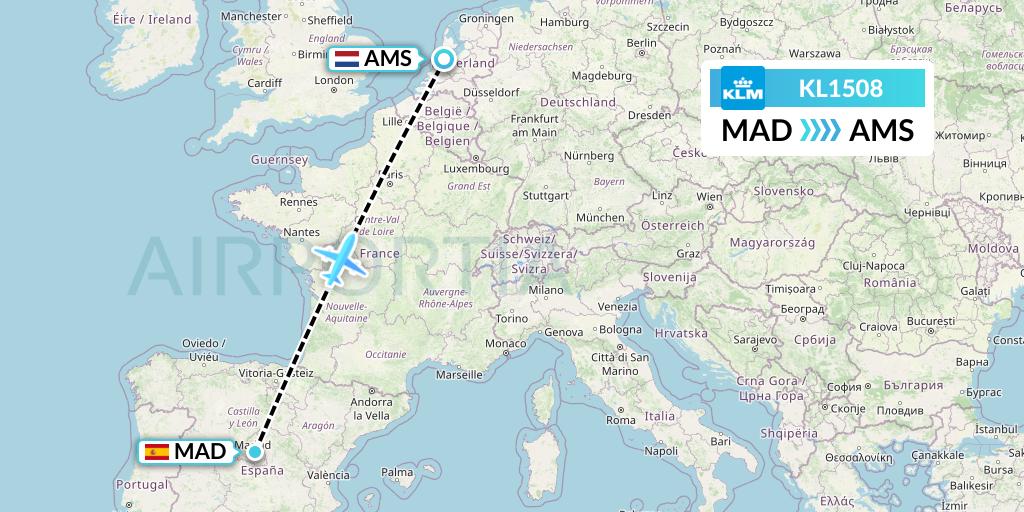 KL1508 KLM Flight Map: Madrid to Amsterdam