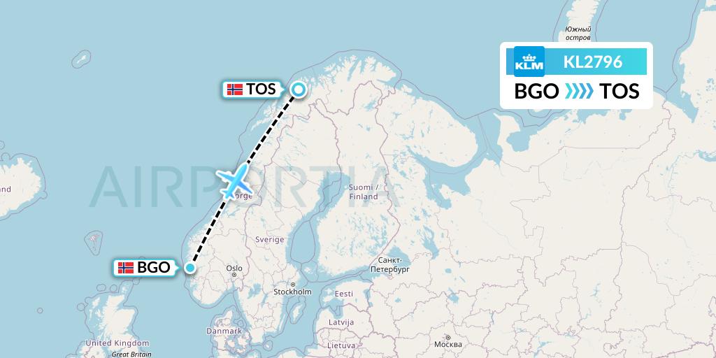 KL2796 KLM Flight Map: Bergen to Tromso
