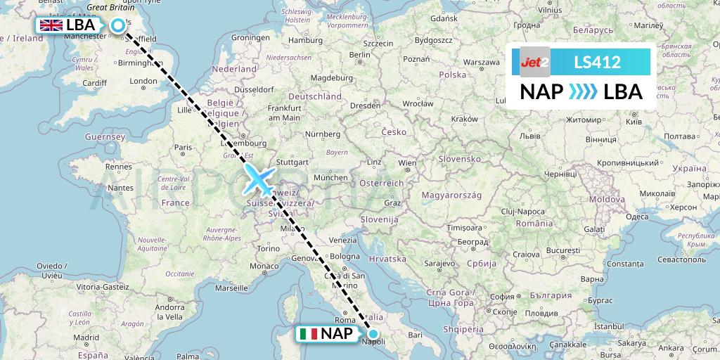 LS412 Jet2 Flight Map: Naples to Leeds
