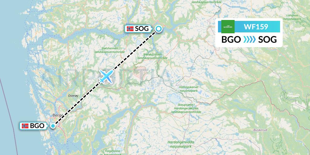 WF159 Wideroe Flight Map: Bergen to Sogndal
