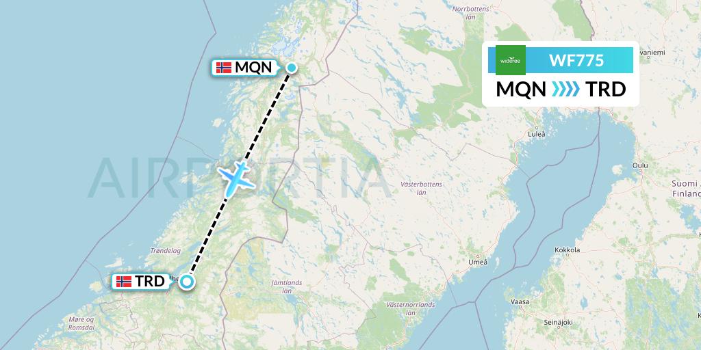WF775 Wideroe Flight Map: Mo i Rana to Trondheim