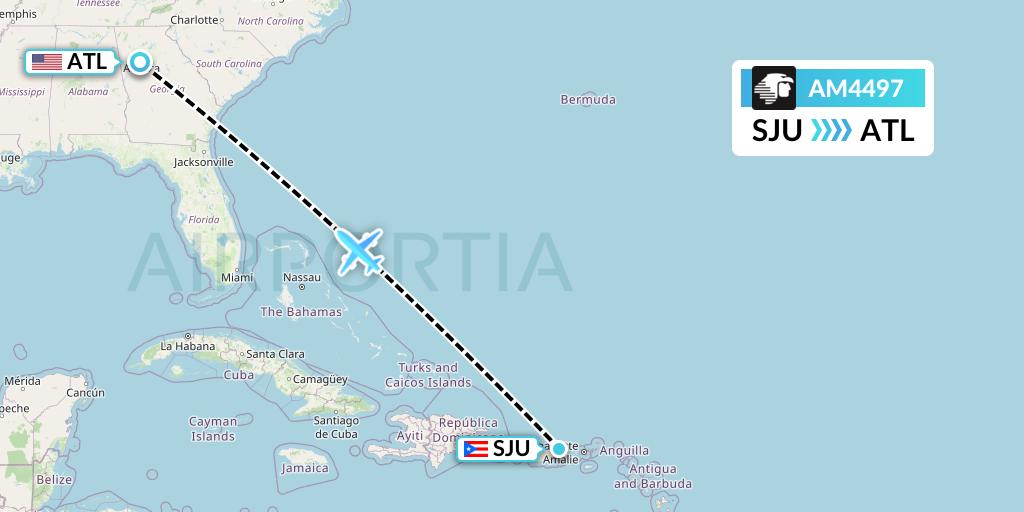 AM4497 Aeromexico Flight Map: San Juan to Atlanta
