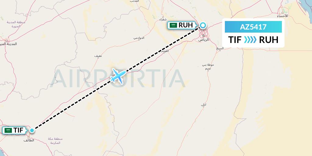 AZ5417 ITA Airways Flight Map: Taif to Riyadh
