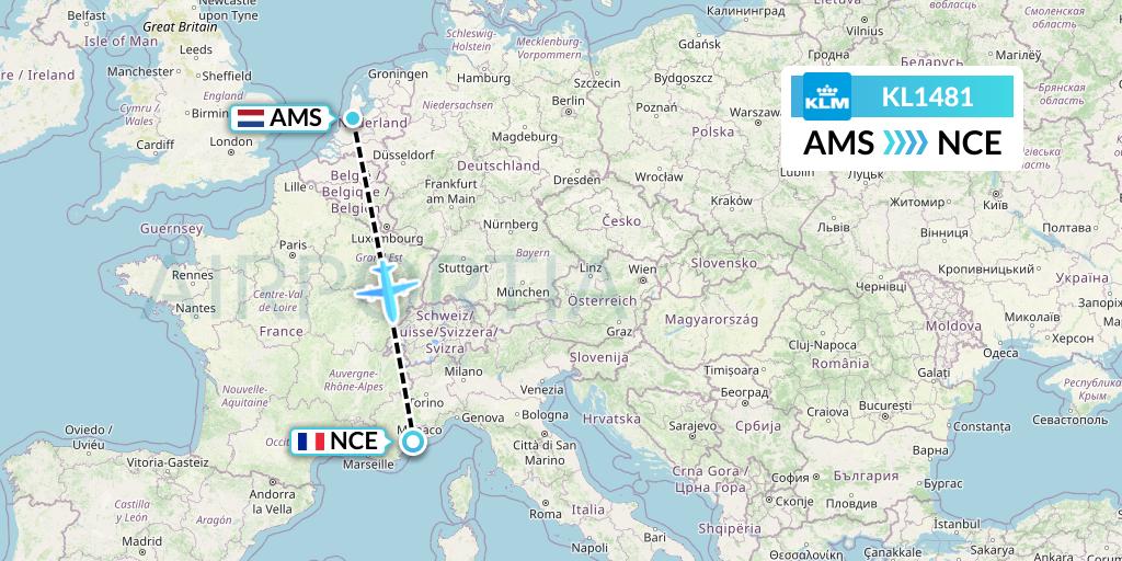 KL1481 KLM Flight Map: Amsterdam to Nice